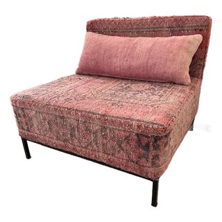 Pink Turkish Rug Upholstered Steel Base Chair Custom by Abc Carpet and Home Nyc For Sale