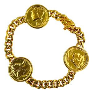 Genuine Vintage American Usa Dollar Coin Curb Link Yellow Gold Vermeil Sterling