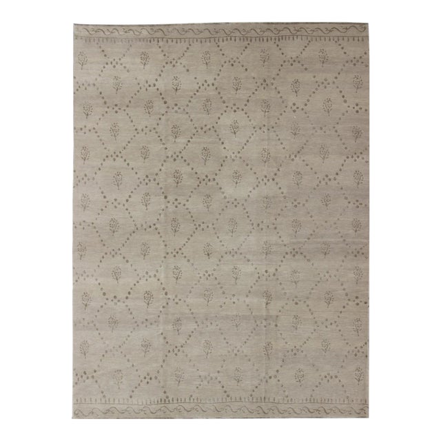 Wool and Silk Modern Tibetan Tan Rug by Keivan Woven Arts 9'0 X 12'0 For Sale