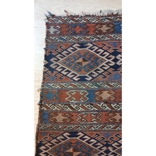 This striking 19th-century antique Shahsavan tribal bag face (mafrash panel) showcases exceptional nomadic flatweave...