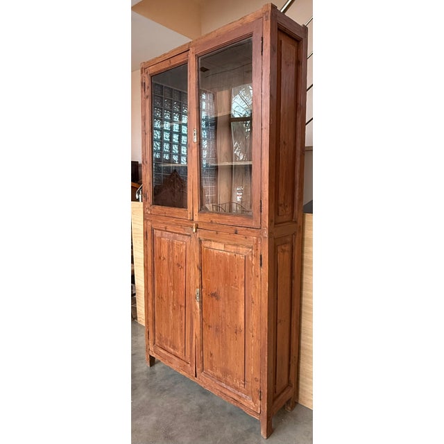 19th Century Large & Narrow Cupboard or Bookcase with Glass Vitrine, Pine For Sale - Image 17 of 18