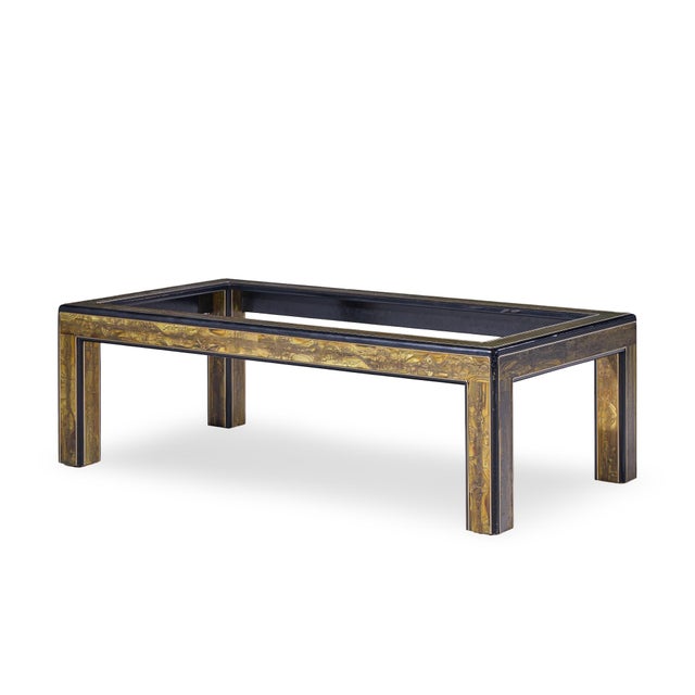 Mid-Century Modern Bernhard Rohne Mid Century Acid Etched Brass and Glass Coffee Table For Sale - Image 3 of 10