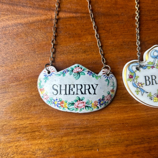 Traditional Pair of Mid 20th Century Porcelain & Enamel Decanter Labels- Sherry and Brandy For Sale - Image 3 of 6