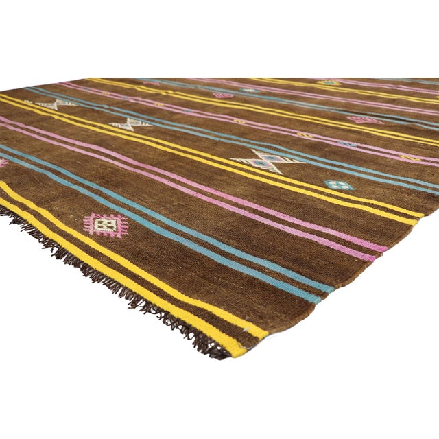 51305 Vintage Striped Turkish Kilim Rug, 07'00 x 11'07. Crafted with care and precision, this handwoven wool vintage...