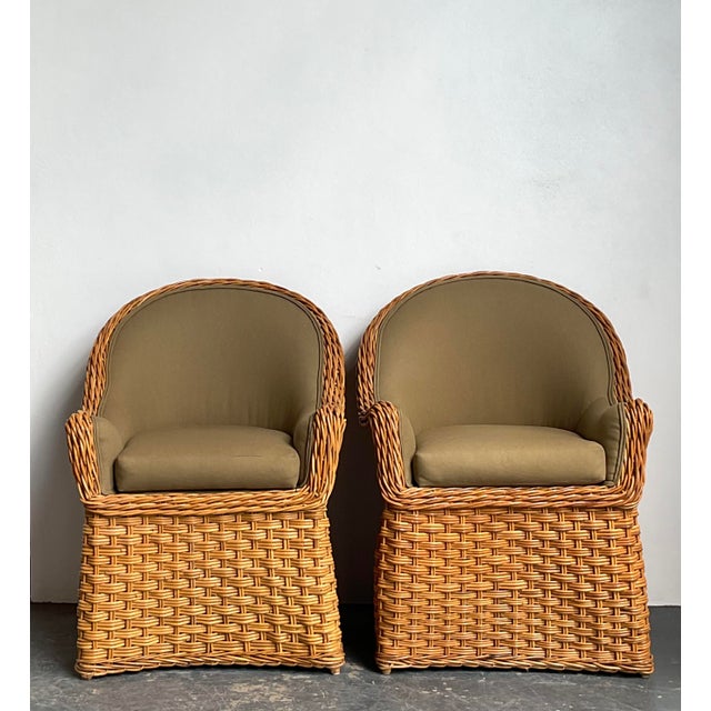 Mid-Century Modern Vintage Woven Rattan Lounge Chairs - A Pair For Sale - Image 3 of 12