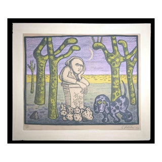 Giuseppe Viviani, Thinker in the Park, Original Lithograph by Giuseppe Viviani, 1952 For Sale