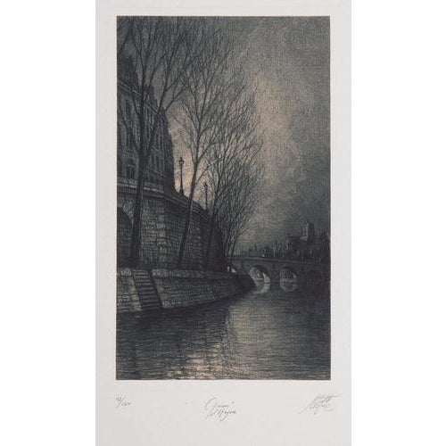 Jean Michel Mathieux-Marie, The Seine, Quai DAnjou, Etching For Sale - Image 9 of 9