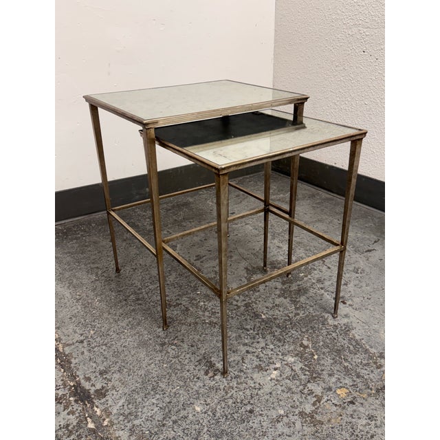 Traditional Restoration Hardware Antiqued Mirrored Nesting Tables, Set of Two For Sale - Image 3 of 12