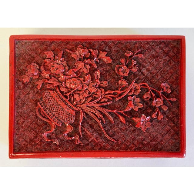 Vintage Chinese Hand-Carved Cinnabar Lacquer Box For Sale - Image 9 of 10