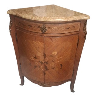 Louis XV Corner Cabinet in Marquetry, 1960 For Sale