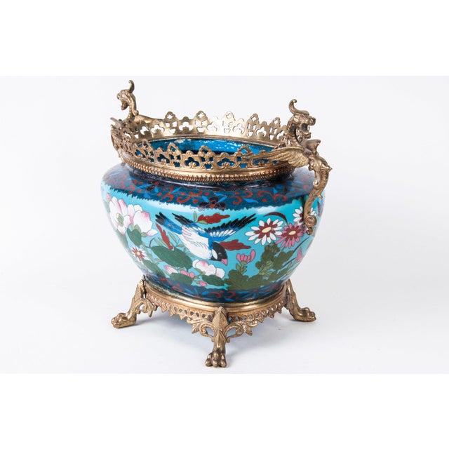 French Taste Japonisme Ormolu-Mounted Japanese Cloisonné Cachepot, Decorative, Plant Holder, Accessory, Japonese For Sale - Image 4 of 8