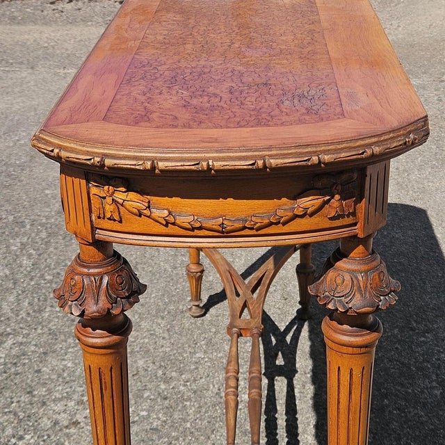 19th Century Louis XVI Handcarved Walnut Console Table with Burlwood Inlay For Sale - Image 11 of 18