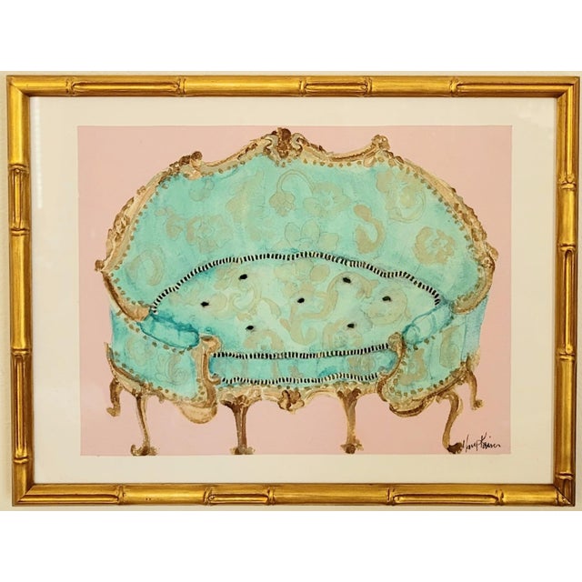 Contemporary "Settee" Contemporary Expressionist Still Life Watercolor Painting by Mary Kaiser, Framed For Sale - Image 3 of 3