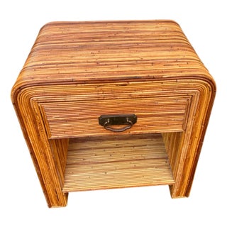 Mid 20th Century Pencil Reed Rattan Crespi Style Nightstand End Table For Sale