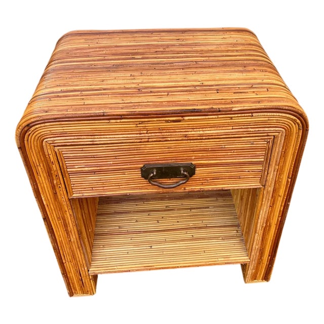 Mid 20th Century Pencil Reed Rattan Crespi Style Nightstand End Table For Sale