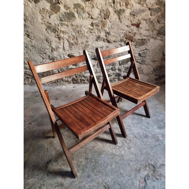 Vintage French Beech Wood Folding Chairs, 1970s, Set of 2 For Sale - Image 12 of 12