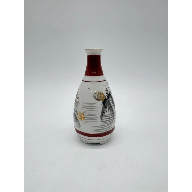 Late 20th Century Antique Japanese Porcelain Sake Bottle With Gold House and Ink Landscape Design For Sale - Image 5 of 6