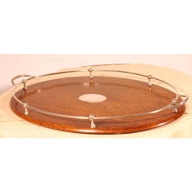 Silver-Plated Metal and Oak Tray, 19th Century For Sale - Image 5 of 11
