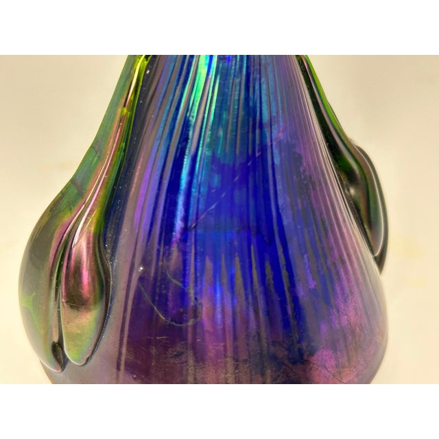 Glass Rindskopf Papillon Iridescent Art Glass Vase: Applied Handles, c. 1905 For Sale - Image 7 of 10