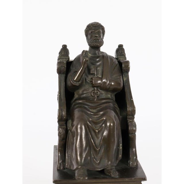Antique Italian Grand Tour Patinated Bronze Sculpture of St Peter, 19th Century For Sale - Image 3 of 11
