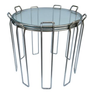 C1970's Saporiti Italia Polished Chrome Over Steel & Glass Stacking, Nesting Tables - Set of 3 For Sale