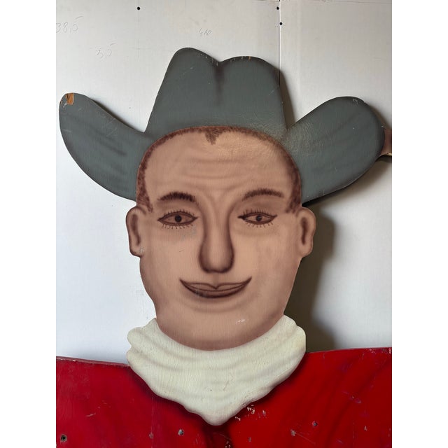 Wood Vintage Oversized Hand-Painted Cowboy Folk Art Sign For Sale - Image 7 of 12
