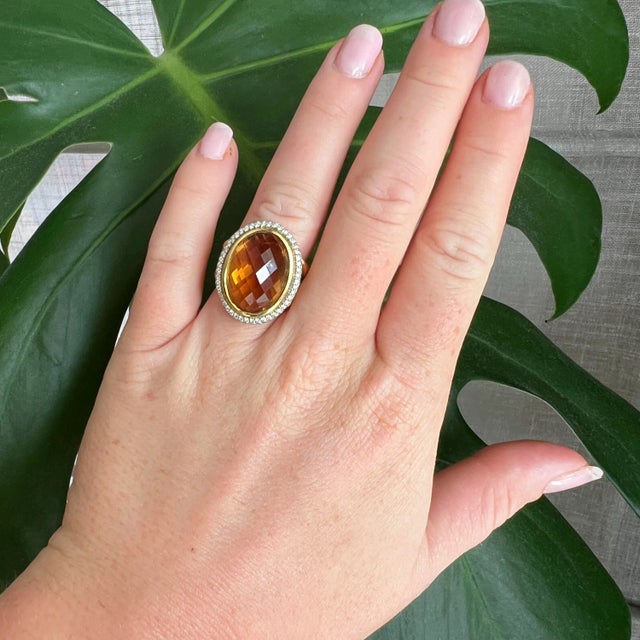 Contemporary David Yurman - Gold, Champagne Topaz and Diamond Cocktail Ring, Size 5.75 For Sale - Image 3 of 7