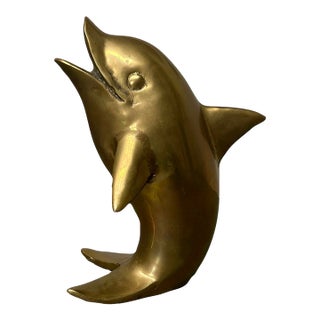 Vintage 80’s Original Brass Standing Dolphin Statue For Sale