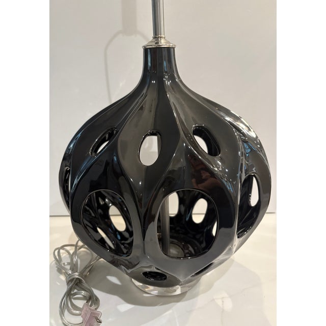 Beautiful Kenneth Wingard chocolate brown ceramic Truffault lamp. (Two available...sold separately). Excellent condition....