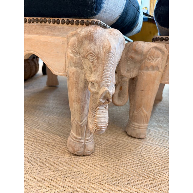 Art Nouveau Wood Carved Elephant Ottomans For Sale - Image 3 of 3