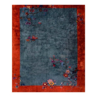 Exceptional Army Green Color Ground With Bits of Chinese Ornament Floral Design Antique Chinese Art Deco Rug For Sale