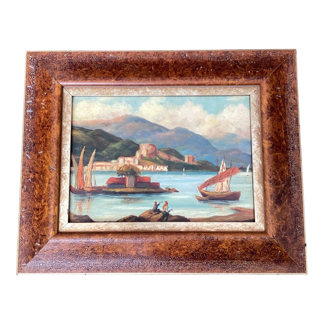 Vintage European Landscape Painting Oil on Board Framed For Sale