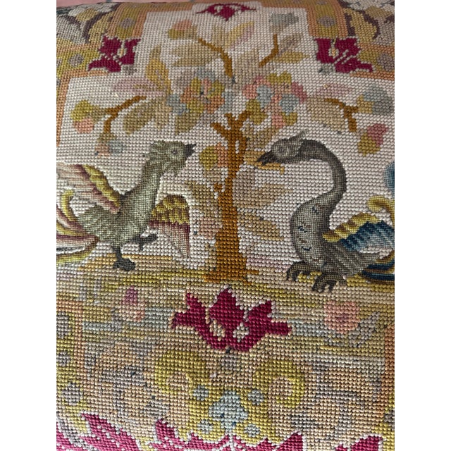 English Old Needlepoint Footstool For Sale - Image 3 of 11