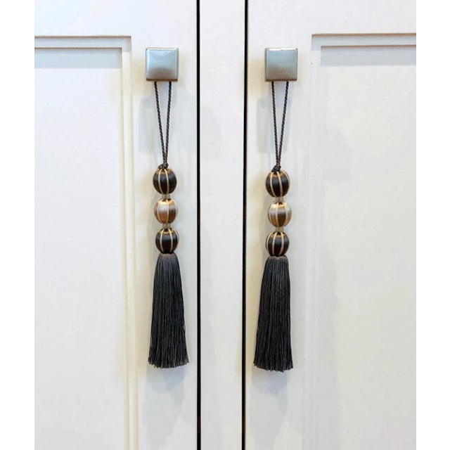 2020s Pair of Smoky Ash and Stone Colored Beaded Key Tassels For Sale - Image 5 of 14