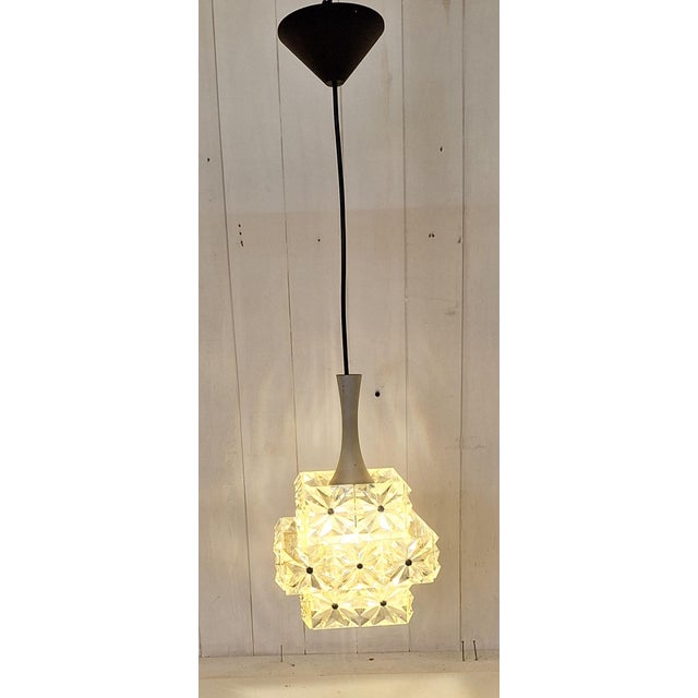 Metal Vintage Hanging Lamp with Clear Square Plastic Prism Shade, 1970s For Sale - Image 7 of 7