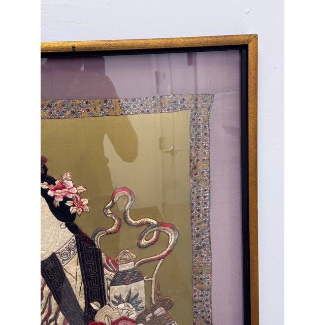 Shou Lao + Deer Silk Vintage Embroidery, Framed For Sale In San Francisco - Image 6 of 12
