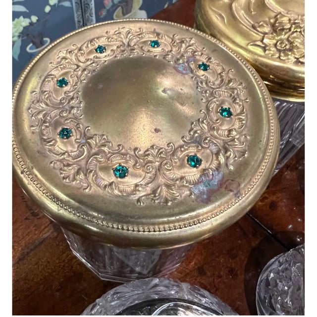 19th Century Grouping of 8 Cut Glass Jars With Sterling and Brass Lids For Sale - Image 4 of 13