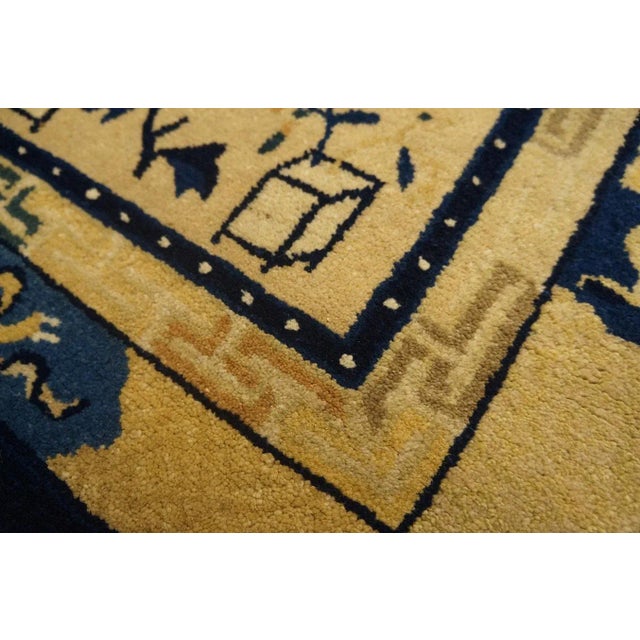 Textile 1920s Beige Geometric Antique Chinese Peking Rug 2' X 3'11" Knotted Wool Carpet For Sale - Image 7 of 9