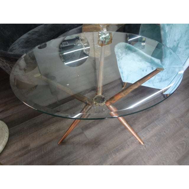 1950s Italian Modern Brass Tripod Table With Glass Top For Sale - Image 9 of 9