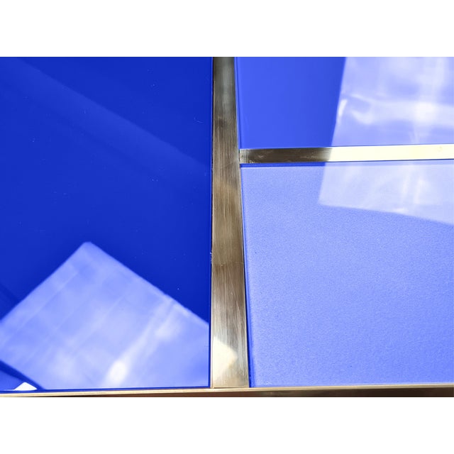 Square Coffee Table with Blue Mirrored Murano Glass and Brass Trim from Justfurnituress SRL For Sale - Image 4 of 5