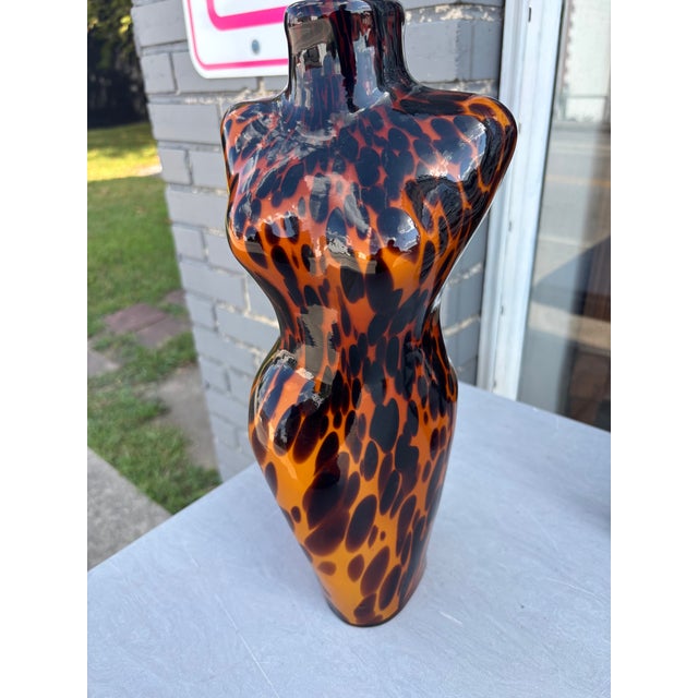 Murano Style Female Torso Vase in a Leopard Color Design