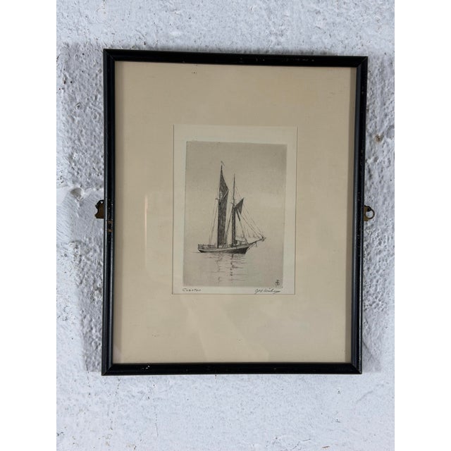 Antique Signed Sailboat Etching For Sale - Image 9 of 9