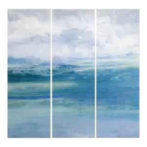 "In a World of Her Own Blues" KR Moehr Abstract Coastal Triptych Canvas Prints - Set of 3