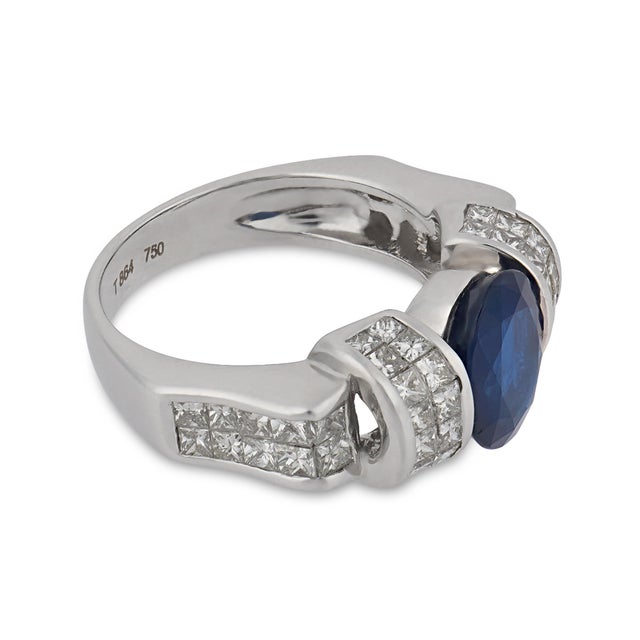 Vintage Sapphire Diamond 18k White Gold Ring, Size 7.25 For Sale - Image 4 of 6