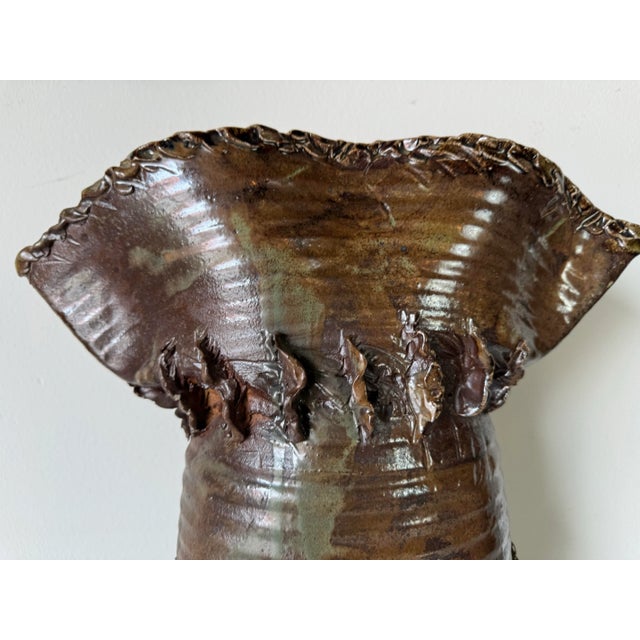 Brown Mid-Century Brutalist Style Sculptural Art Studio Pottery Vase For Sale - Image 8 of 12