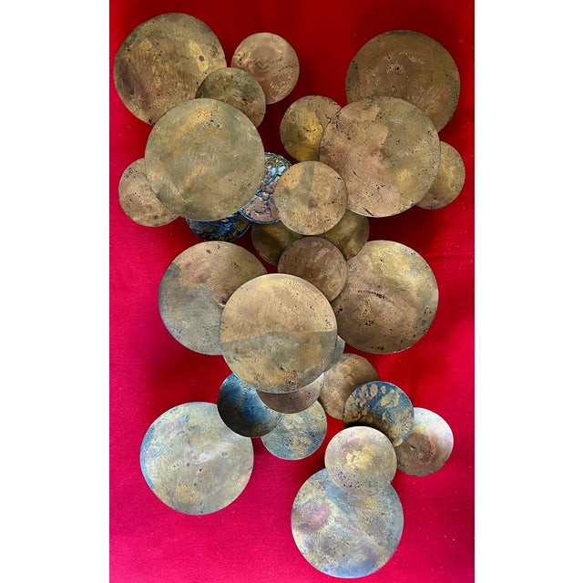 1960s Large Mid-Century Modern Abstract Expressionist Gilt Metal Lily Pad Raindrop Wall Sculpture Circa 1960 For Sale - Image 5 of 12