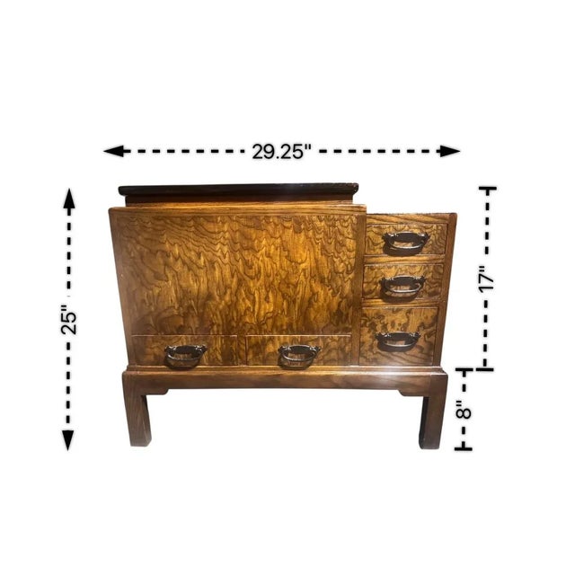 Antique Burled Wood Copper Lined Japanese Hibachi Cabinet For Sale - Image 10 of 11