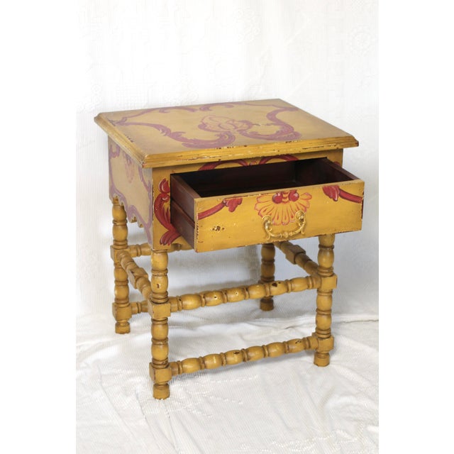 Red and Yellow Handpainted Table From the 1990s by Guildmaster For Sale - Image 6 of 13