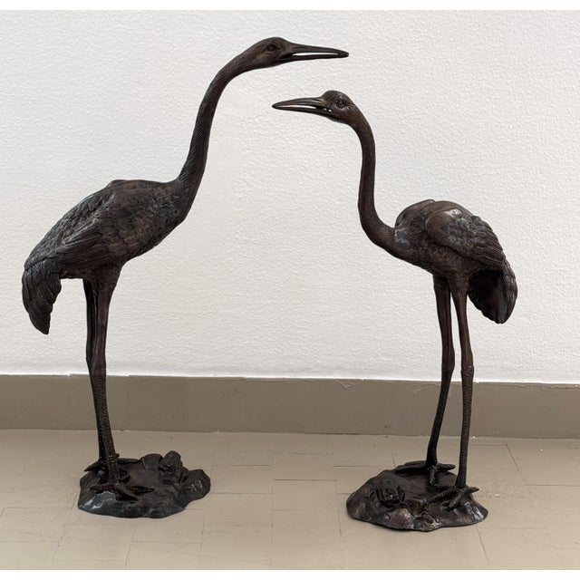 Large Burnished Brass Heron Sculptures, Italy, 1970, Set of 2 For Sale - Image 10 of 18