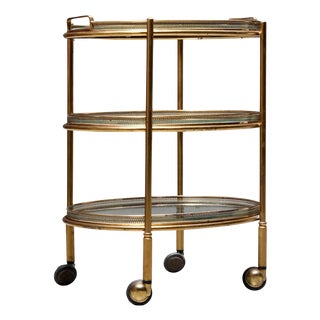 Bar Cart in Brass and Glass from Maison Jansen, France, 1960s For Sale